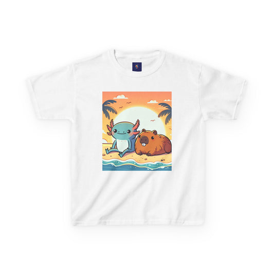 Kids T-Shirt Capybara and Axolotl Chilling Design Mattify